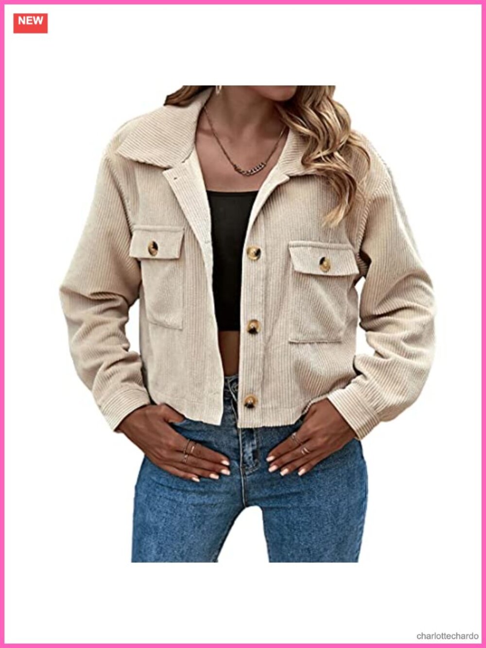 Womens Cropped Corduroy Shacket Button Down Flap Pocket Jacket